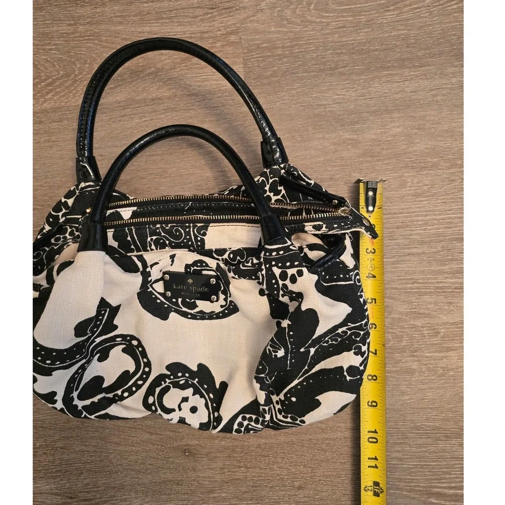 Kate Spade New‎ York Black White Paisley Canvas Leather Trim Shoulder Bag